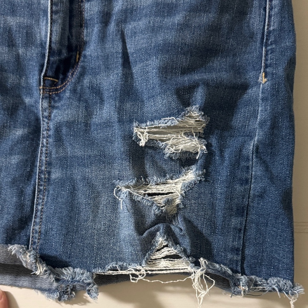American Eagle Outfitters Ripped Blue Denim Mini Skirt - Picture 3 of 8